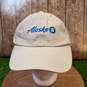 Alaska Airlines Logo Baseball Cap Mens One Size Beige Adjustable Strap Hat